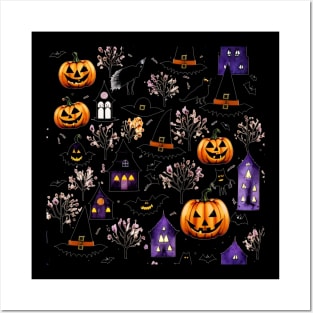 Halloween pumpkin houses and witch's hat design. Boo! Posters and Art